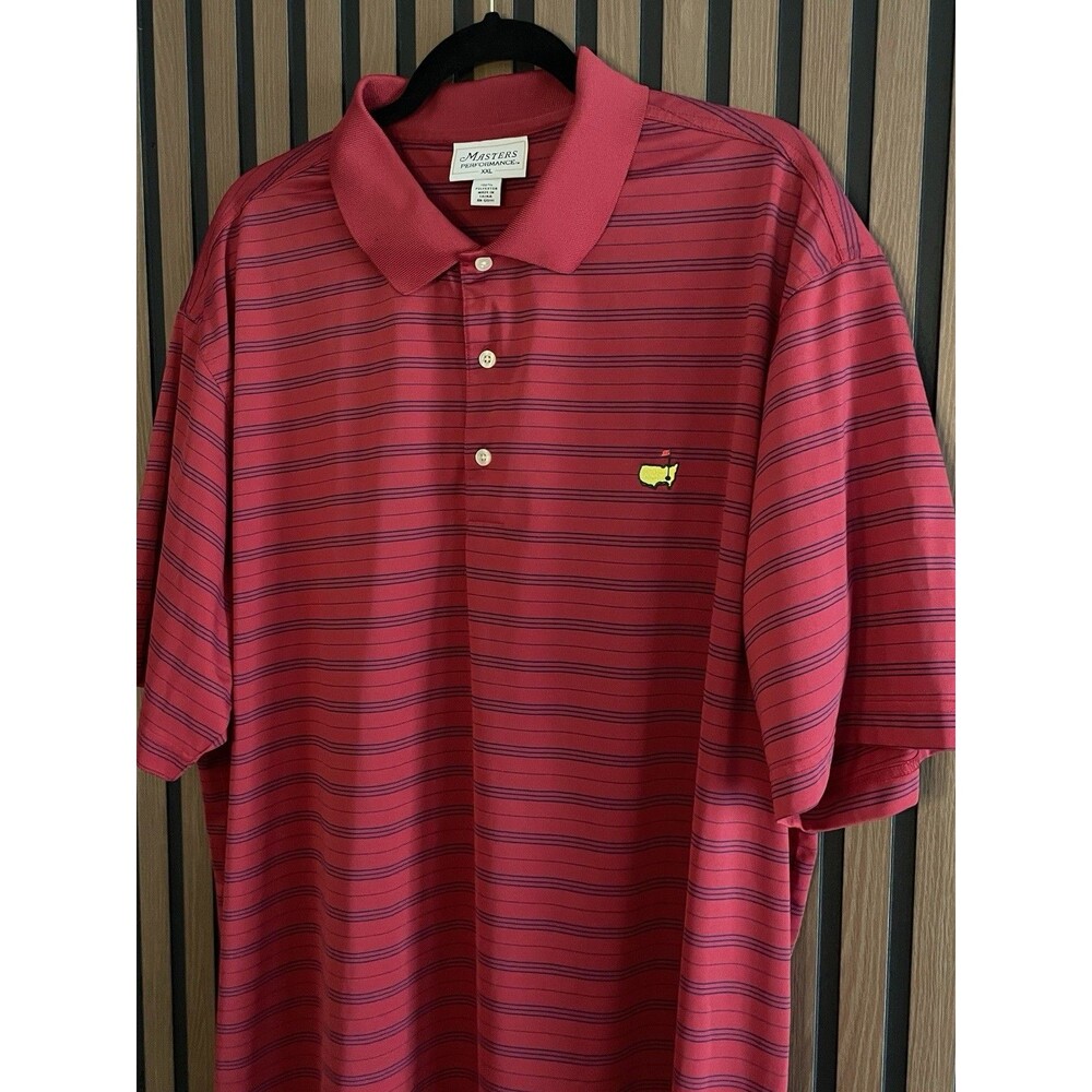 Masters Tech Performance Polo Mens 2X Golf Shirt Red White Microstripe Augusta